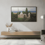 Mosquée et paysage naturel – Peinture à l’huile originale – Art islamique